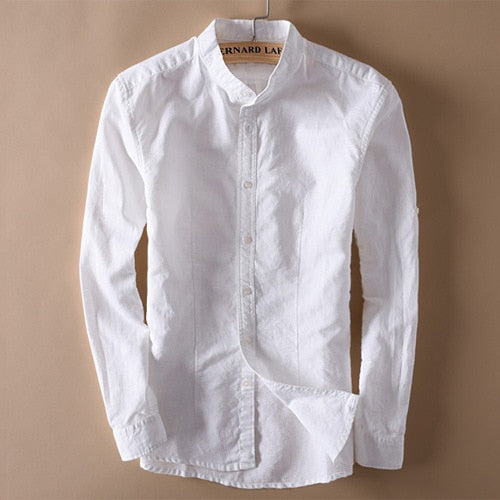 Men Stand Collar Linen Shirts Long Sleeve