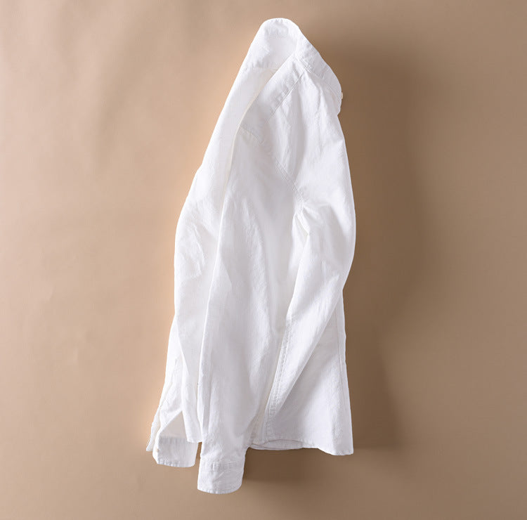 Men Stand Collar Linen Shirts Long Sleeve