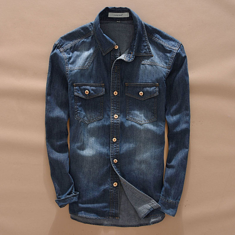 Men's Vintage long sleeve denim shirt