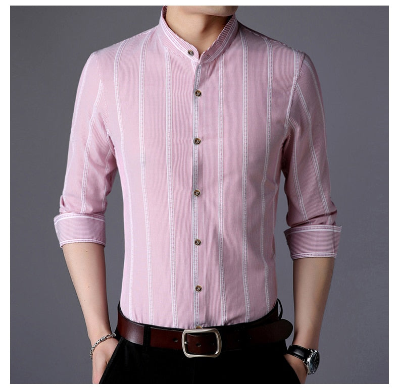 Shirt Mens Striped Long Sleeve Slim