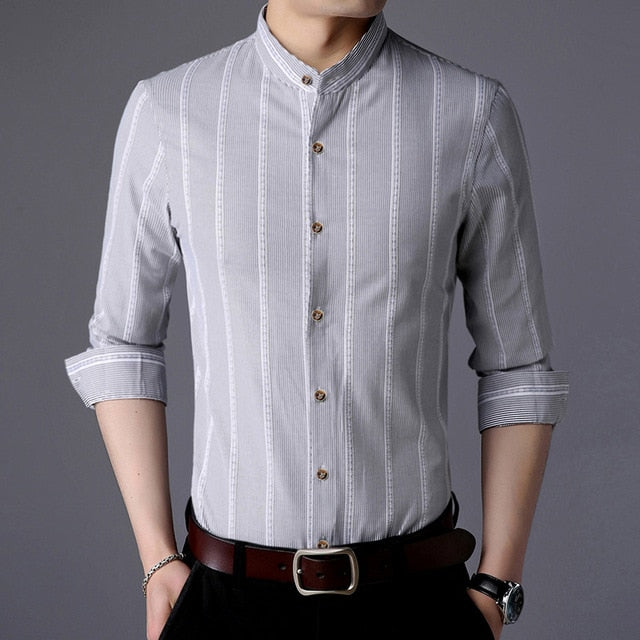 Shirt Mens Striped Long Sleeve Slim