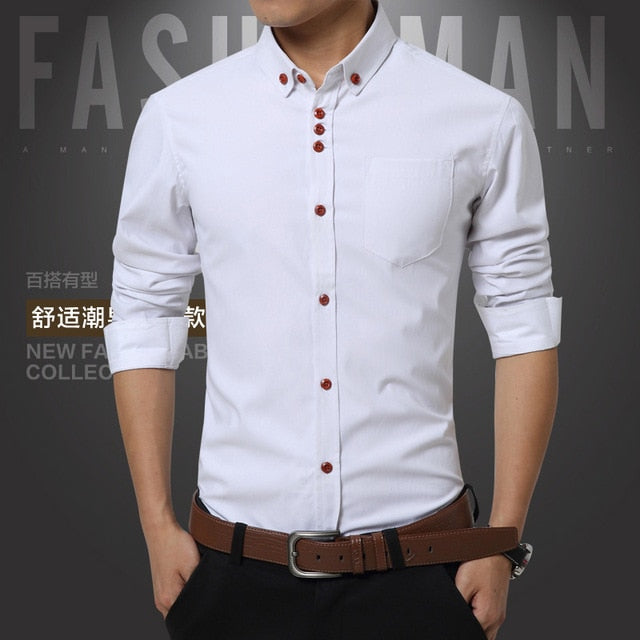 Dress Shirts Cotton Solid Casual Shirt Men