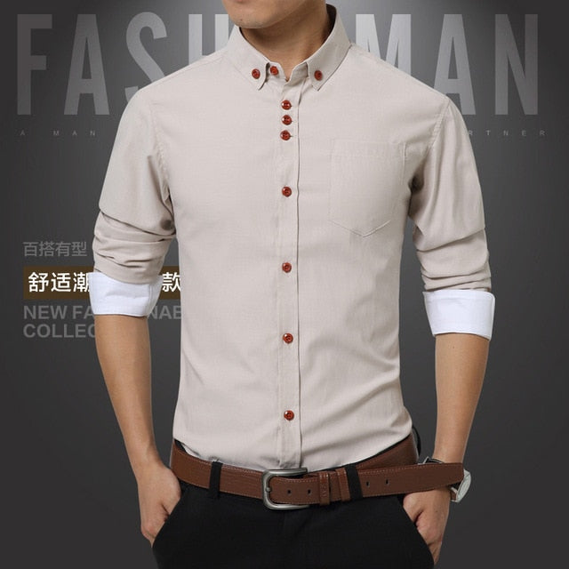 Dress Shirts Cotton Solid Casual Shirt Men