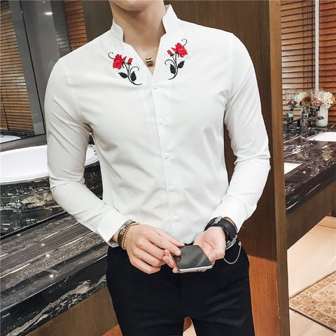 High quality embroidered shirt men