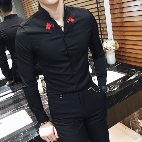 High quality embroidered shirt men