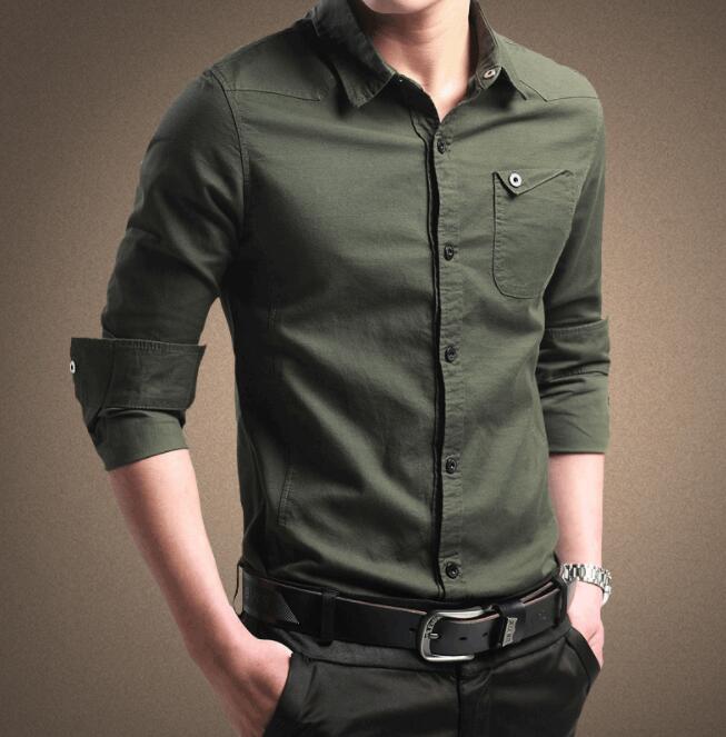 Casual Men Shirt Long Sleeve Mandarin Collar