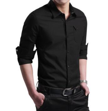 Casual Men Shirt Long Sleeve Mandarin Collar