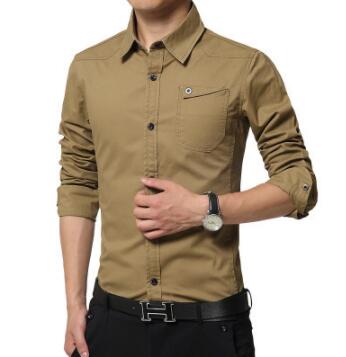 Casual Men Shirt Long Sleeve Mandarin Collar