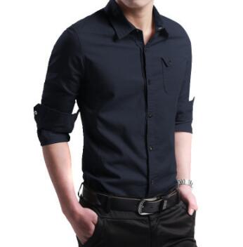 Casual Men Shirt Long Sleeve Mandarin Collar