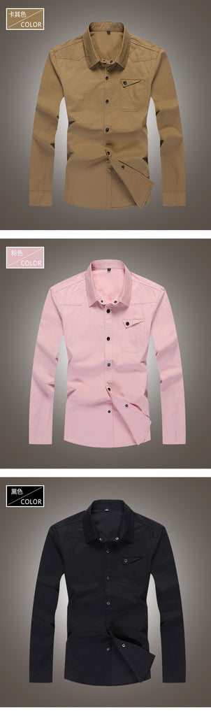 Casual Men Shirt Long Sleeve Mandarin Collar